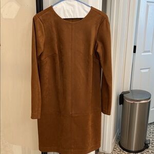 Ann Taylor Long Sleeve Faux Suede Shift Dress in Brown